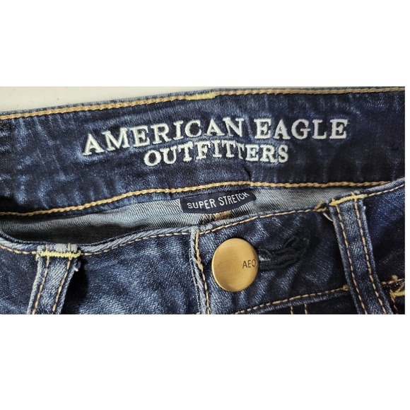 American Eagle Jeggings‎ Ripped Distressed Dark Wash Denim Jeans Size 4 - Picture 6 of 7